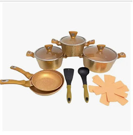 Batterie De Cuisine 12 Pièces Granite et Effet Doré BAROLY